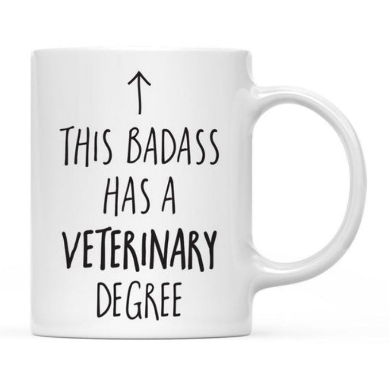 Tailorly White Ceramic 11 oz Mug - This Badass Has A Veterinary Degree Simple Minimalist Arrow Pointing Upwards Towards The User Mug