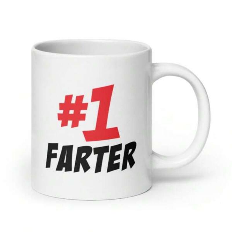 Tailorly White Ceramic 11 oz Mug - Farter Bold Red Number One Above Black Stylized Typography Humorous Statement Sign