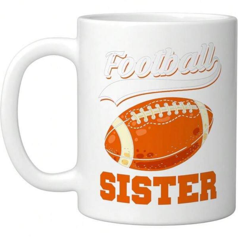 Tailorly White Ceramic 11 oz Mug - Football Sister Textured Classic Leather Ball Featuring Stitched Laces And Bold Athletic Lettering Football