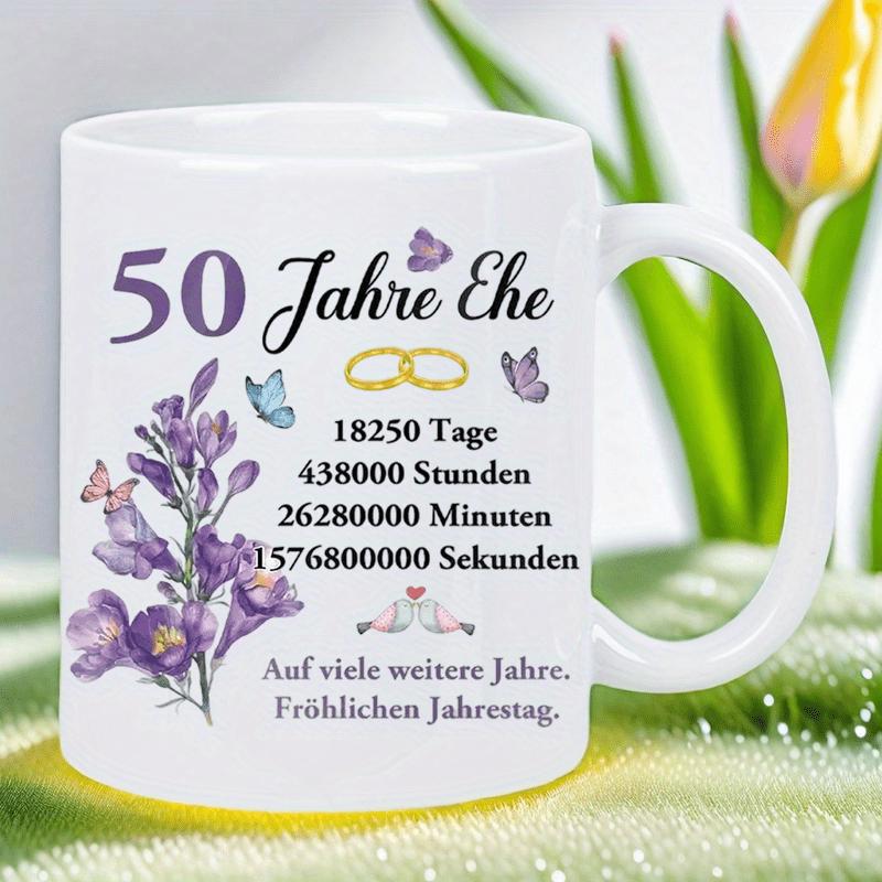 Tailorly White Ceramic 11 oz Mug - Purple Lavender Bouquet With Butterflies Dancing Beside Golden Wedding Rings Flower