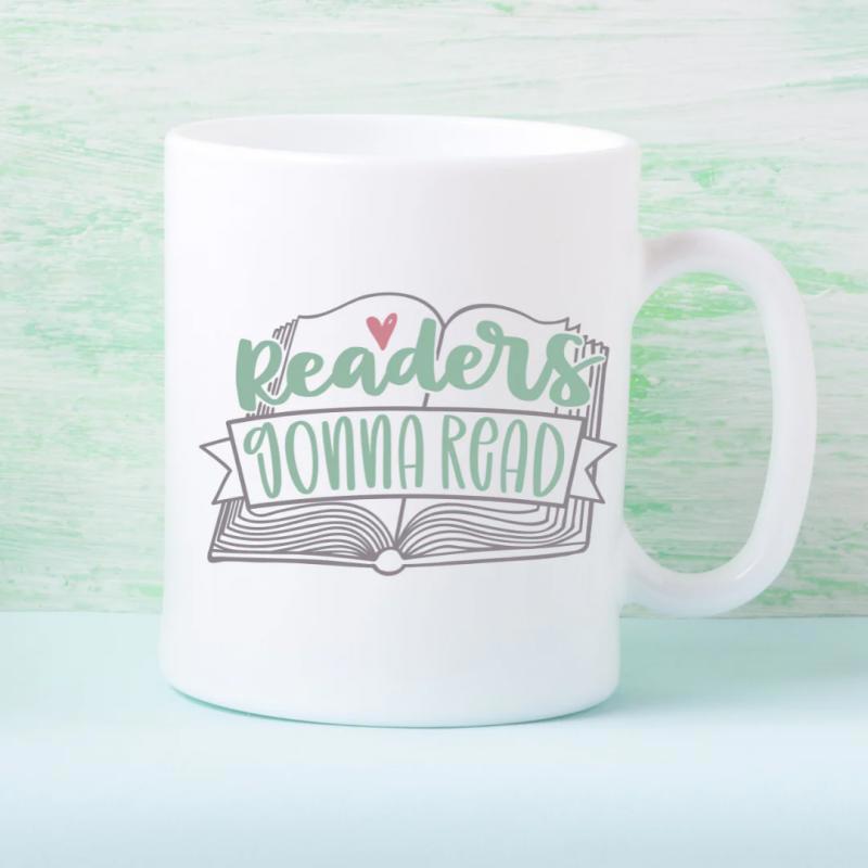 Tailorly White Ceramic 11 oz Mug - Readers Gonna Read Simple Hand Drawn Open Book With Heart And Banner Mug