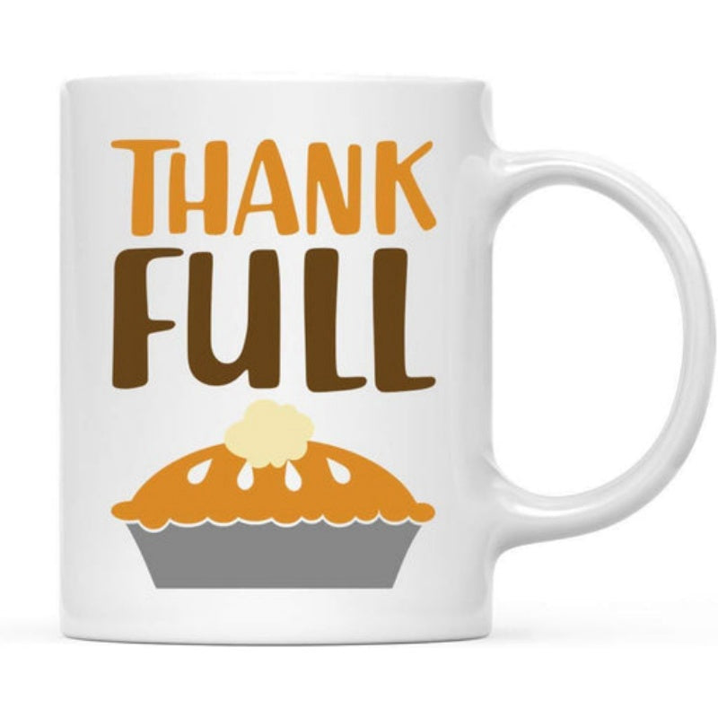 Tailorly White Ceramic 11 oz Mug - Thank Full Delicious Warm Pumpkin Pie Topped With Cream For Thanksgiving Autumn Celebration Pie