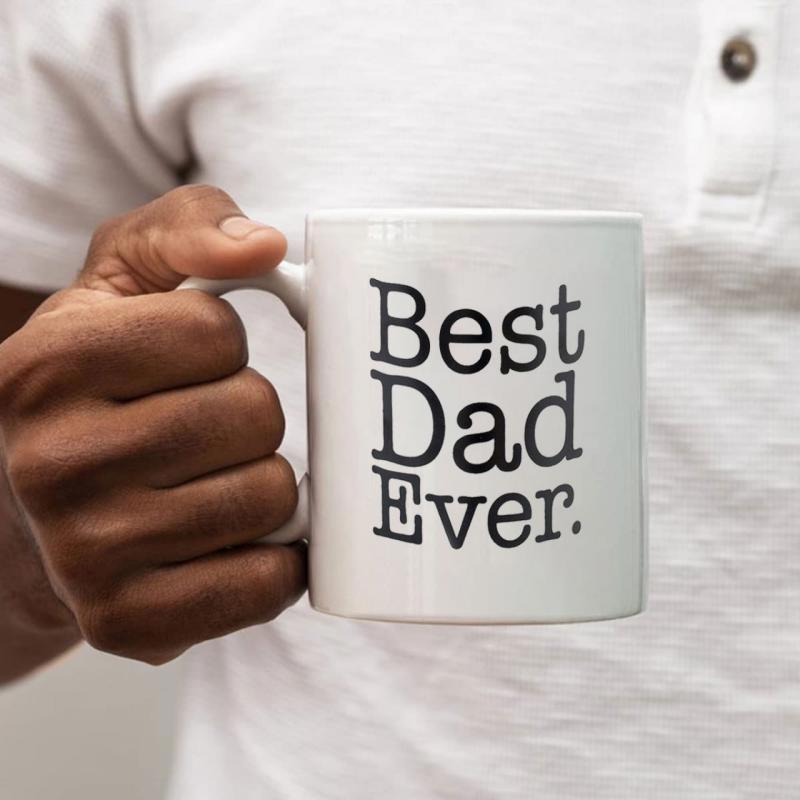 Tailorly White Ceramic 11 oz Mug - Best Dad Ever Elegant Vertical Stacked Lettering With Classic Serif Style Typography Sign