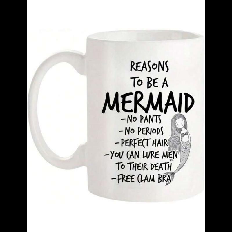 Tailorly White Ceramic 11 oz Mug - Reasons To Be A Mermaid Hand Drawn Minimalist Mythical Sea Creature With Long Flowing Tail Mermaid
