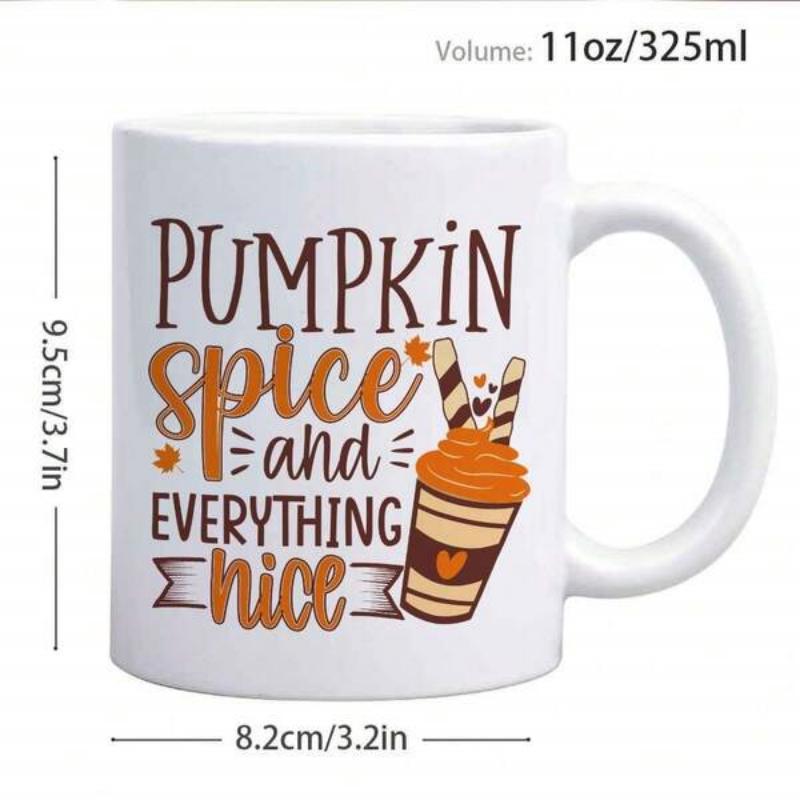 Tailorly White Ceramic 11 oz Mug - Pumpkin Spice And Everything Nice Warm Autumn Latte With Whipped Cream And Scattered Falling Leaves Coffee