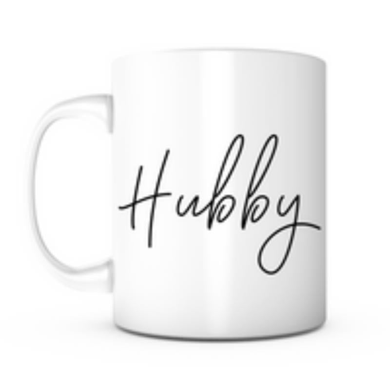 Tailorly White Ceramic 11 oz Mug - Hubby Minimalist Elegant Black Script Centered On A Simple
