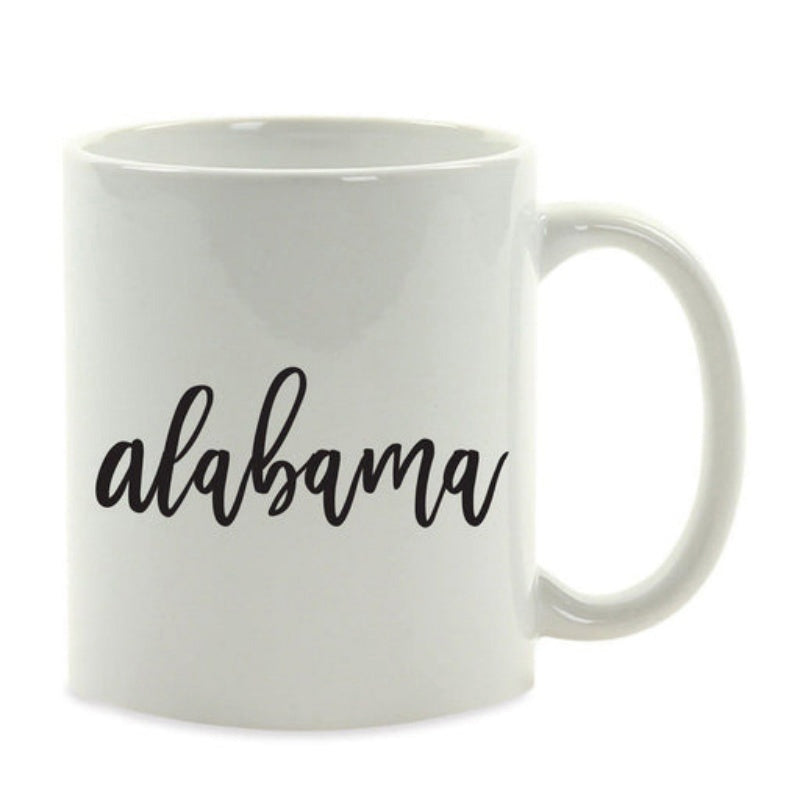 Tailorly White Ceramic 11 oz Mug - Alabama Minimalist Elegant Script Text Design On Pure
