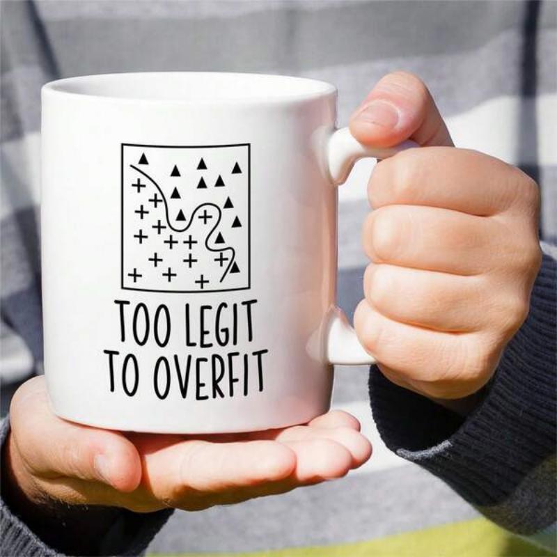 Tailorly White Ceramic 11 oz Mug - Too Legit To Overfit Simple Geometric Data Plot Featuring Minimalist Classification Symbols And Linear Curve Diagram