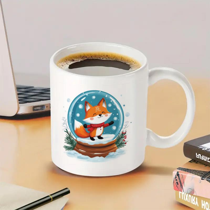 Tailorly White Ceramic 11 oz Mug - Charming Winter Scene With A Small Fox Inside A Snow Globe Fox
