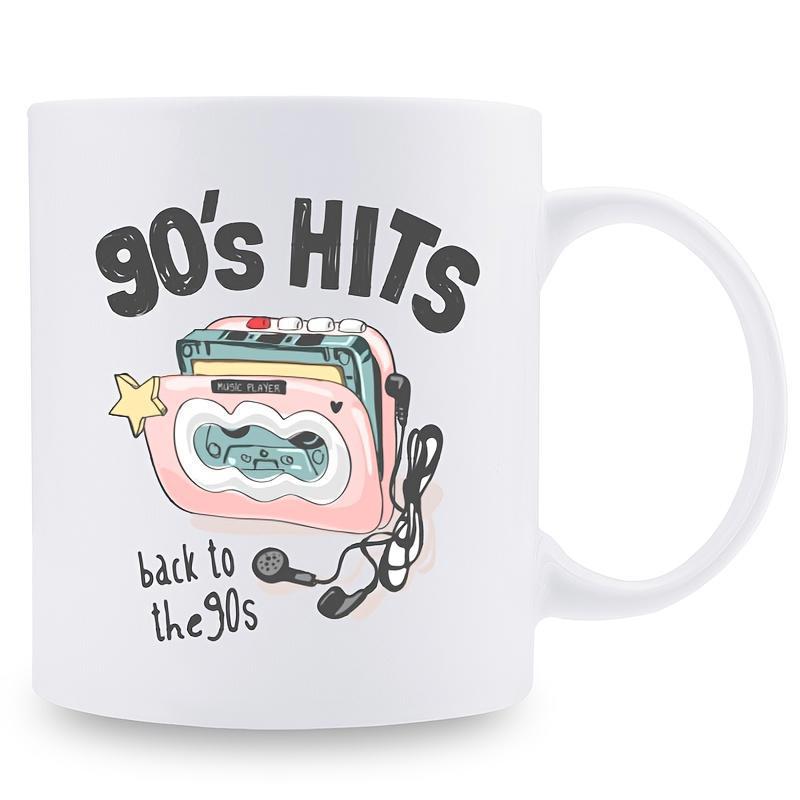 Tailorly White Ceramic 11 oz Mug - 90s Hits Back To The 90s Vintage Pink Portable Music Device With Tangled Earphones Cassette Player