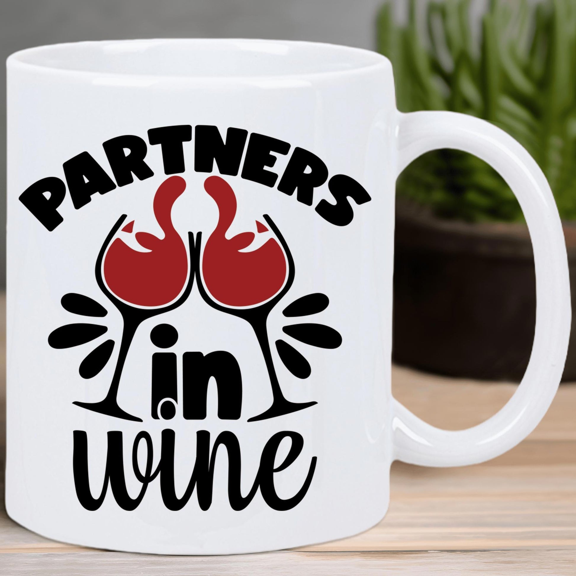 Tailorly White Ceramic 11 oz Mug - Partners In Wine Two Clinking Glasses Featuring Red Liquid Shaping Into Elegant Graceful Flamingo Wine Glass