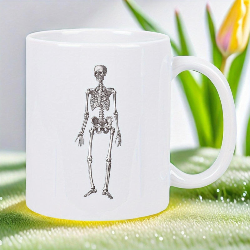 Tailorly White Ceramic 11 oz Mug - Detailed Anatomical Medical Illustration Featuring A Standing Human Vintage Style Skeleton