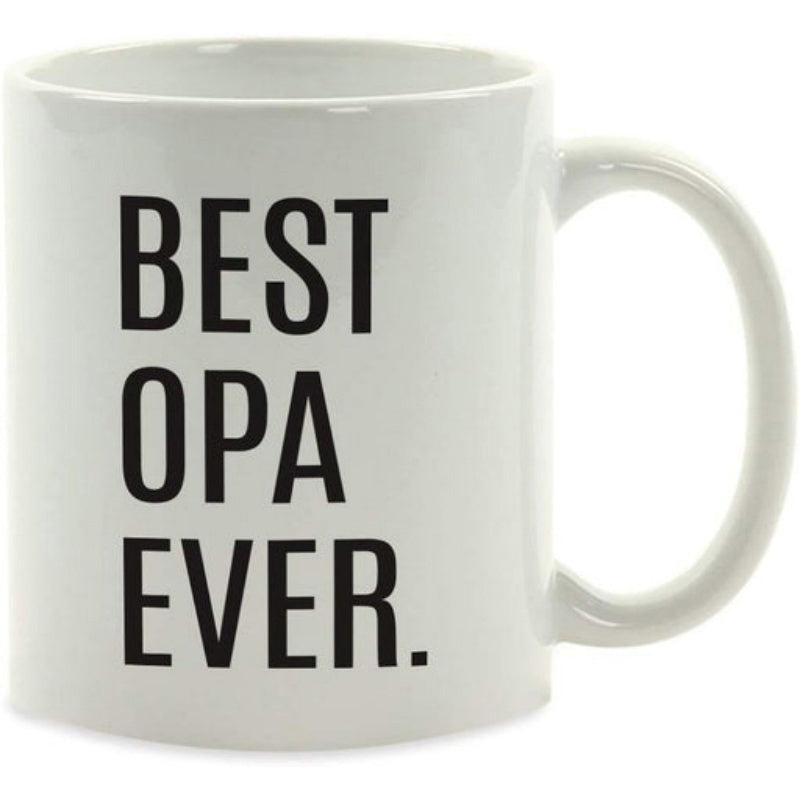 Tailorly White Ceramic 11 oz Mug - Best Opa Ever Sturdy Ceramic Drinking Vessel With Clear Bold Black Minimalist Lettering Mug