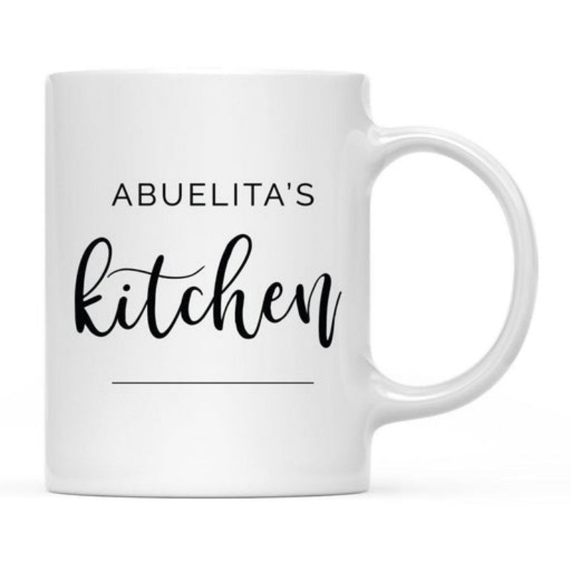 Tailorly White Ceramic 11 oz Mug - Abuelitas Kitchen Minimalist Elegant Script Lettering With A Straight Horizontal Line Mug