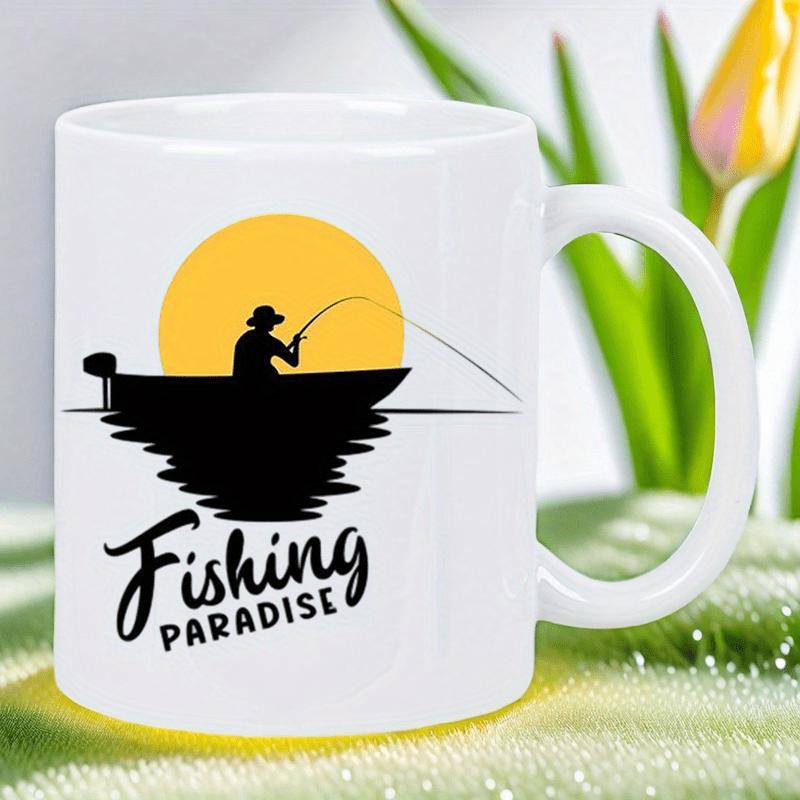 Tailorly White Ceramic 11 oz Mug - Fishing Paradise Serene Sunset Waters With A Solitary Silhouette On A Small Boat Fisherman