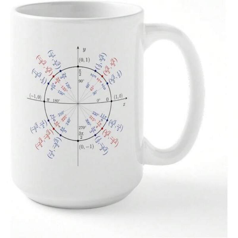 Tailorly White Ceramic 11 oz Mug - Scientific Geometry Diagram Featuring Trigonometric Values And Mathematical Coordinates Circle