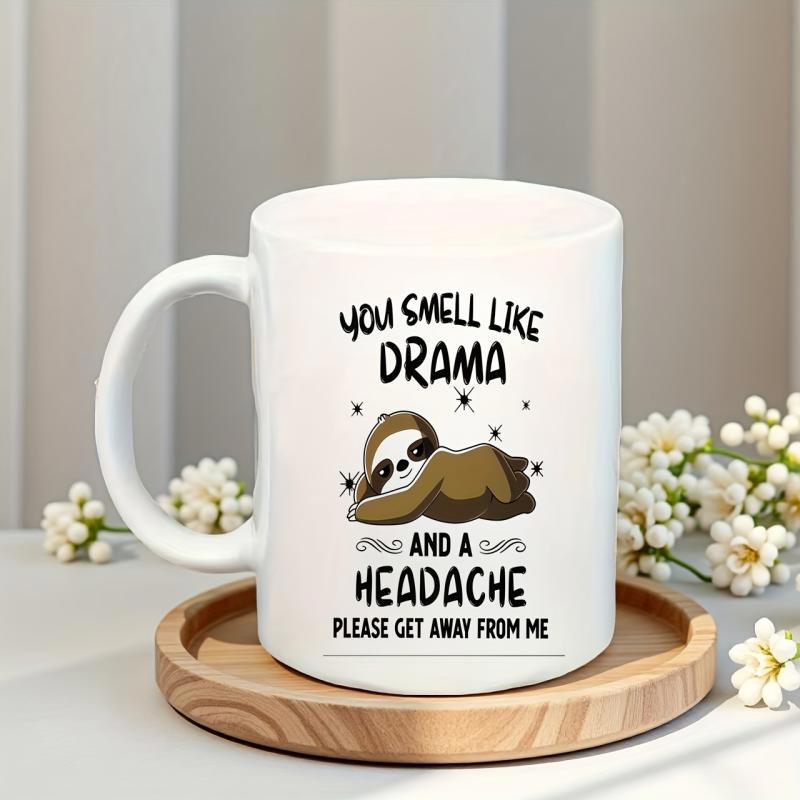 Tailorly White Ceramic 11 oz Mug - You Smell Like Drama And A Headache Please Get Away From Me Adorable Brown Lazy Animal Resting Peacefully On A Flat White