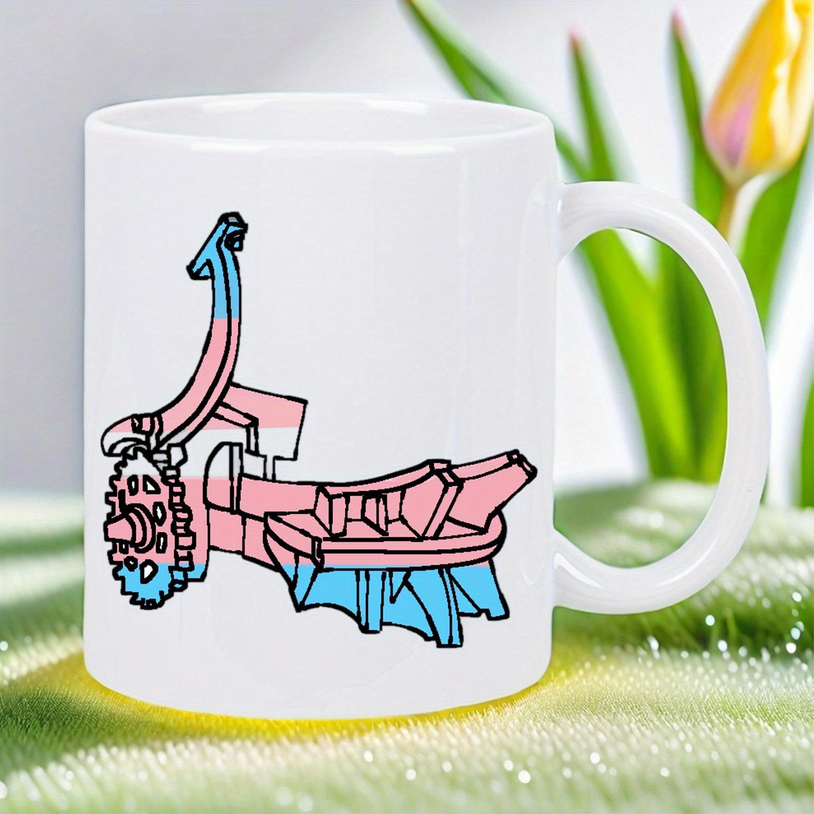 Tailorly White Ceramic 11 oz Mug - Vintage Artistic Silhouette Featuring Transgender Pride Flag Colors Minimalist Line Art Scooter