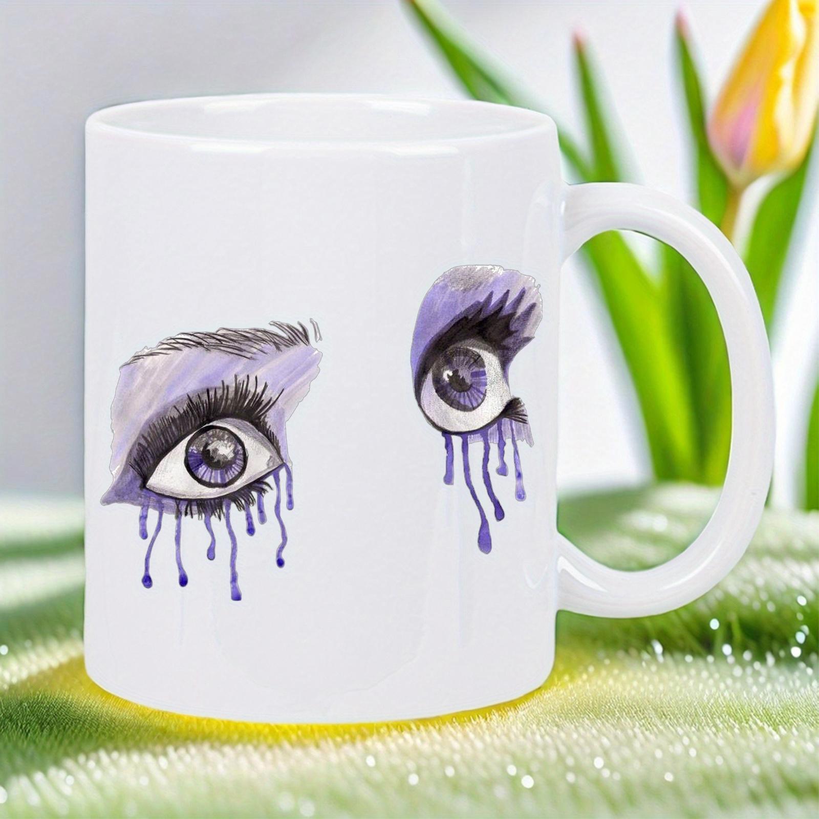 Tailorly White Ceramic 11 oz Mug - Purple Artistic Eyes With Long Lashes And Dripping Mascara Liquid Detail Eyes