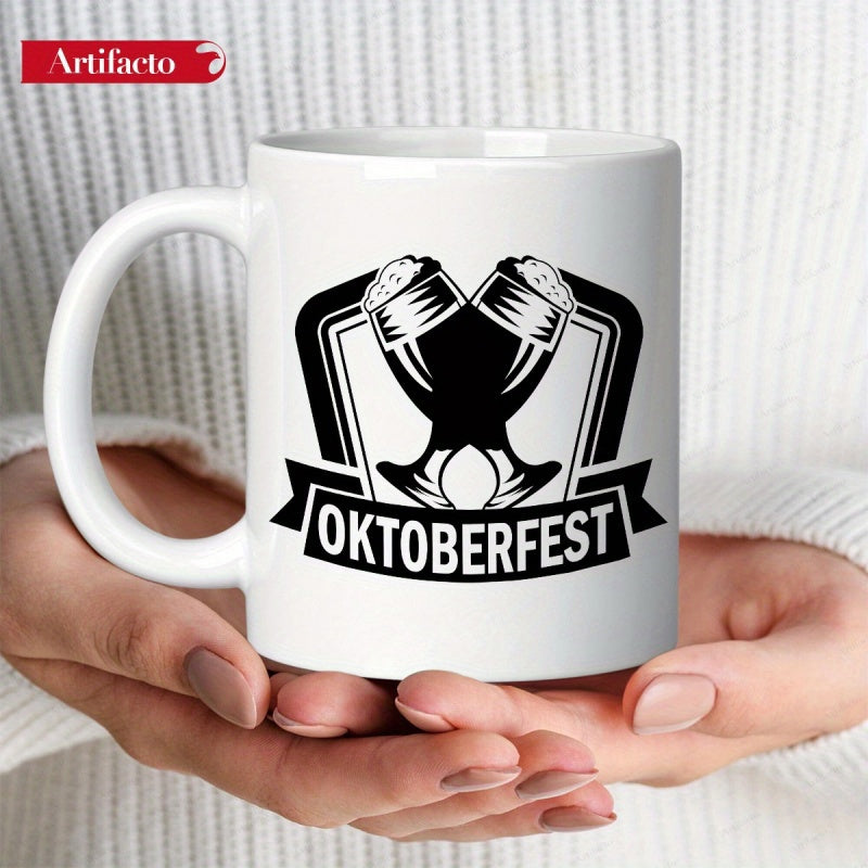 Tailorly White Ceramic 11 oz Mug - Oktoberfest Two Traditional Clinking Beer Steins With Frothy Foam Glasses