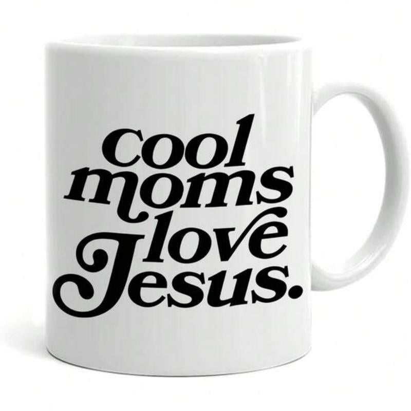 Tailorly White Ceramic 11 oz Mug - Cool Moms Love Jesus Simple Featuring Bold Black Retro Typographic Script Mug