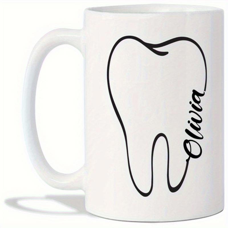 Tailorly White Ceramic 11 oz Mug - Olivia Minimalist Black Line Art Representing Professional Dental Care Tooth
