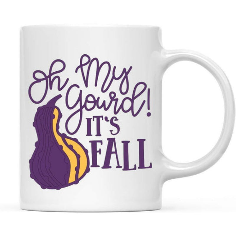 Tailorly White Ceramic 11 oz Mug - Oh My Gourd Its Fall Purple And Yellow Autumn Vegetable With Textured Details Sitting Among Seasonal Vibes Gourd