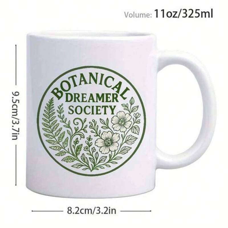 Tailorly White Ceramic 11 oz Mug - Botanical Dreamer Society Vintage Styled Circular Badge With Ferns And Wildflowers Mug