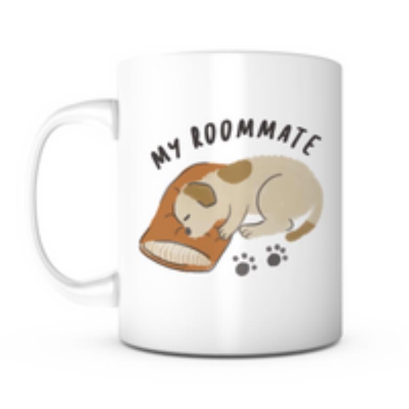 Tailorly White Ceramic 11 oz Mug - My Roommate Cute Little Puppy Resting On A Soft Slice Of Bread Dog