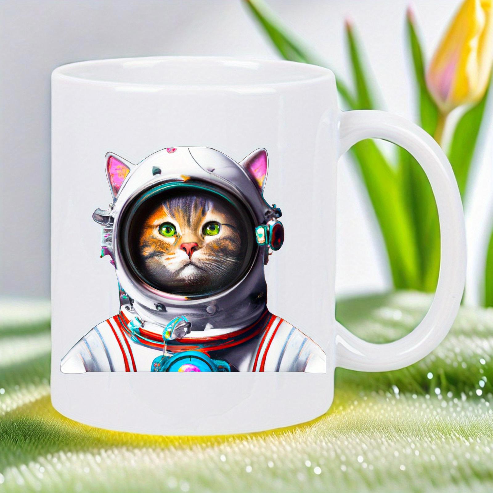 Tailorly White Ceramic 11 oz Mug - Cute Ginger Tabby Wearing Professional Space Suit Among The Stars Cat