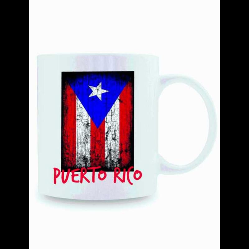 Tailorly White Ceramic 11 oz Mug - Puerto Rico Distressed Vintage Patriotic Symbol Featuring Red White Stripes And Star Flag