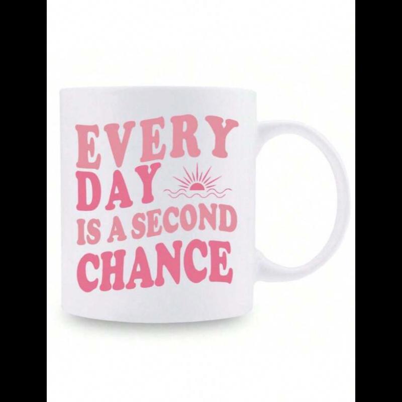 Tailorly White Ceramic 11 oz Mug - Every Day Is A Second Chance Minimalist Retro Rising Sun With Radiant Beams And Soft Lines Sun