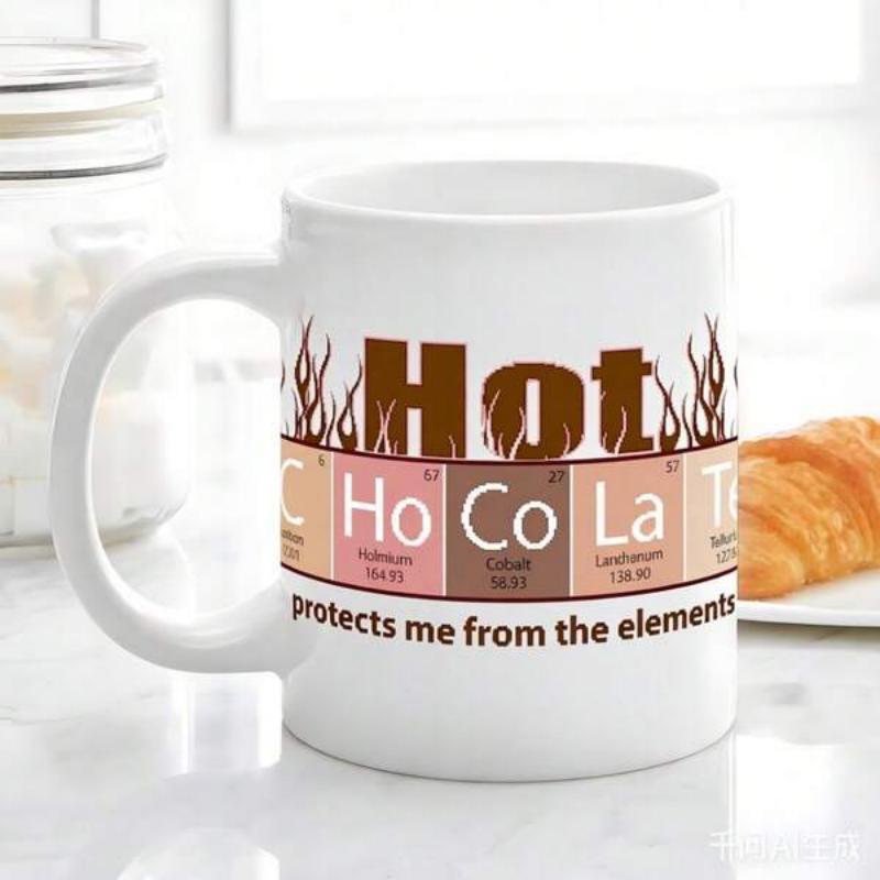 Tailorly White Ceramic 11 oz Mug - Hot Chocolate Protects Me From The Elements Scientific Periodic Table Elements Design Spelling Out Sweet Beverage Ceramic Mug