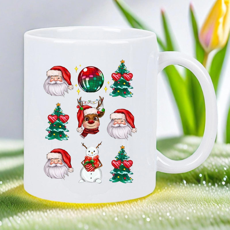 Tailorly White Ceramic 11 oz Mug - Festive Christmas Graphics With Santa And Reindeer Among Snowy Trees Mug