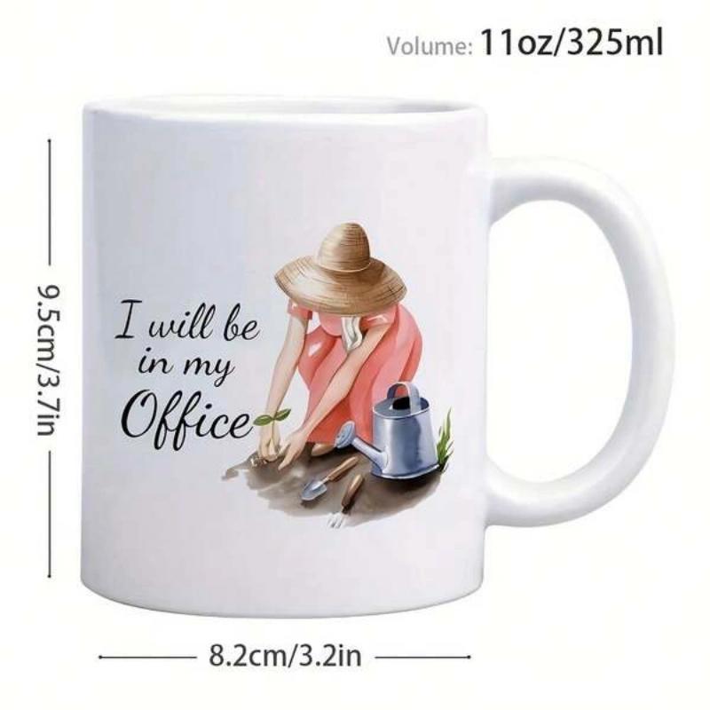 Tailorly White Ceramic 11 oz Mug - I Will Be In My Office Elegant Woman Wearing Straw Hat Tending Her Flourishing Green Garden Gardener