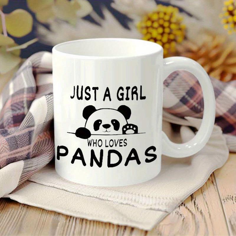 Tailorly White Ceramic 11 oz Mug - Just A Girl Who Loves Pandas Cute Minimalist Hand Drawn Peeking Animal With Small Paws And Ears Panda