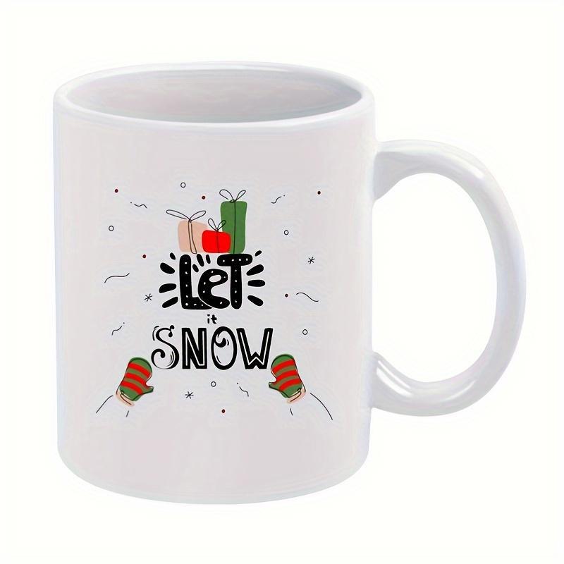 Tailorly White Ceramic 11 oz Mug - Let It Snow Decorative Gift Boxes And Cozy Red Mittens Amidst Falling Snow Mitten