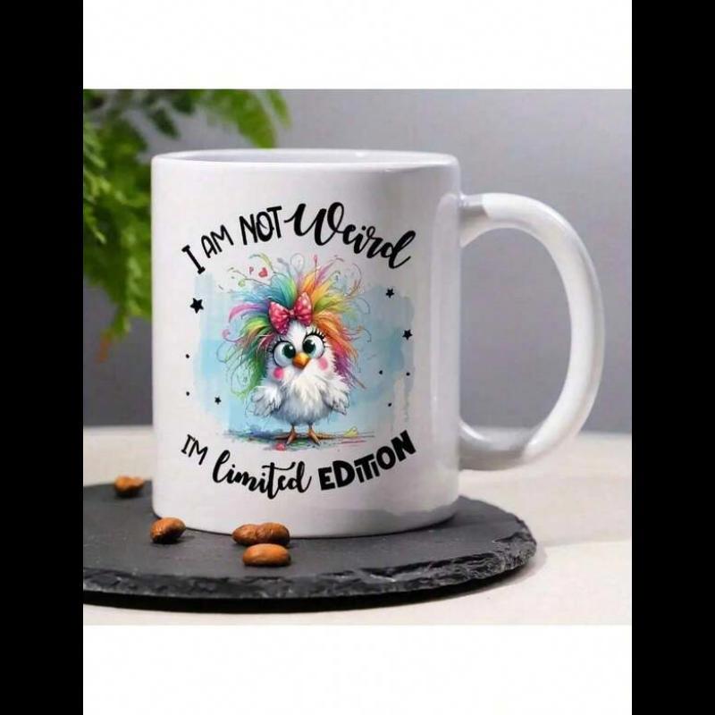 Tailorly White Ceramic 11 oz Mug - I Am Not Weird I'm Limited Edition Small Colorful Fluffy Bird With Artistic Vibrant Feathers And Watercolor Splashes Chicken