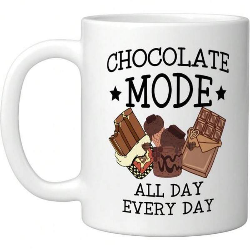 Tailorly White Ceramic 11 oz Mug - Chocolate Mode All Day Every Day Delicious Assorted Treats Arranged With Wrapped Sweet Milky Cocoa Chocolate