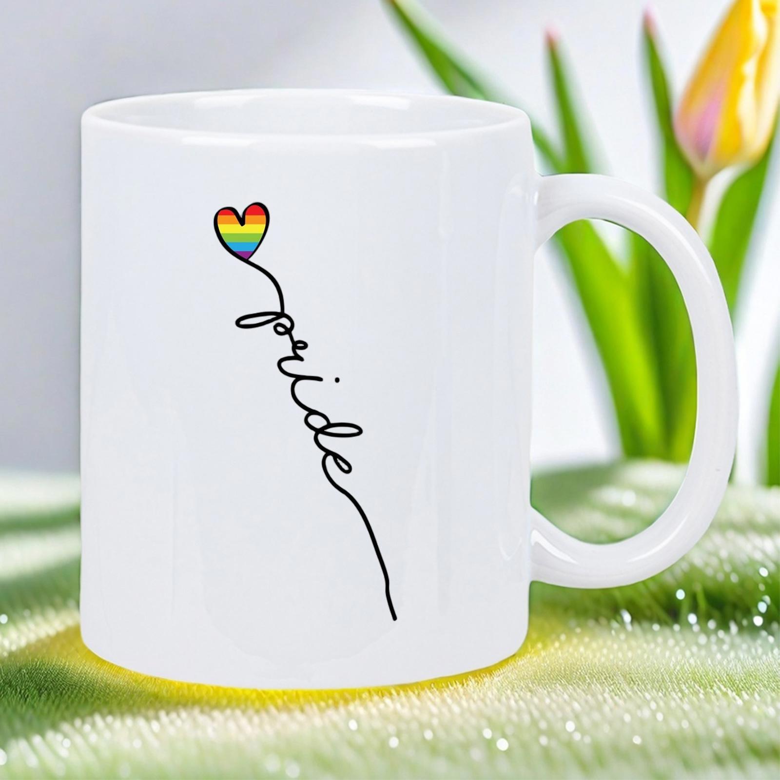 Tailorly White Ceramic 11 oz Mug - Pride Elegant Cursive Line Connected To A Small Vibrant Rainbow Heart