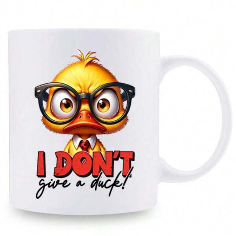 Tailorly White Ceramic 11 oz Mug - I Don't Give A Duck Stylized Yellow Cartoon Bird With Glasses Wearing Professional Business Attire Duck