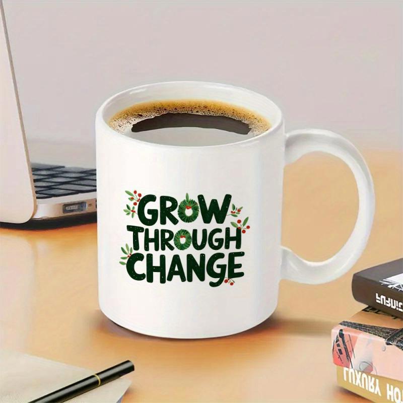 Tailorly White Ceramic 11 oz Mug - Grow Through Change Delicate Green Leaves With Vibrant Red Berries In A Nature Inspired Pattern Leaf