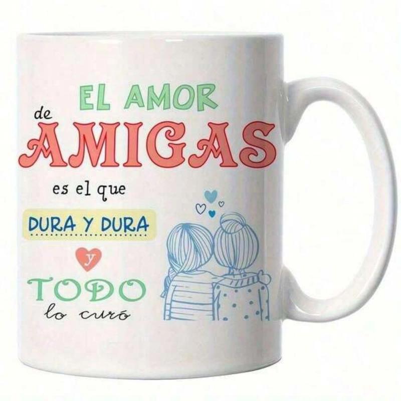 Tailorly White Ceramic 11 oz Mug - Two Girls Sitting Together With Small Hearts Floating Above Scenic Sketch Friends