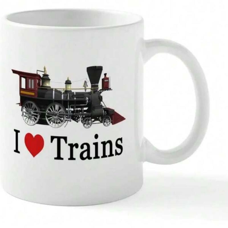 Tailorly White Ceramic 11 oz Mug - I Trains Detailed Vintage Steam Locomotive With Classic Iron Wheels And Red Accents Train