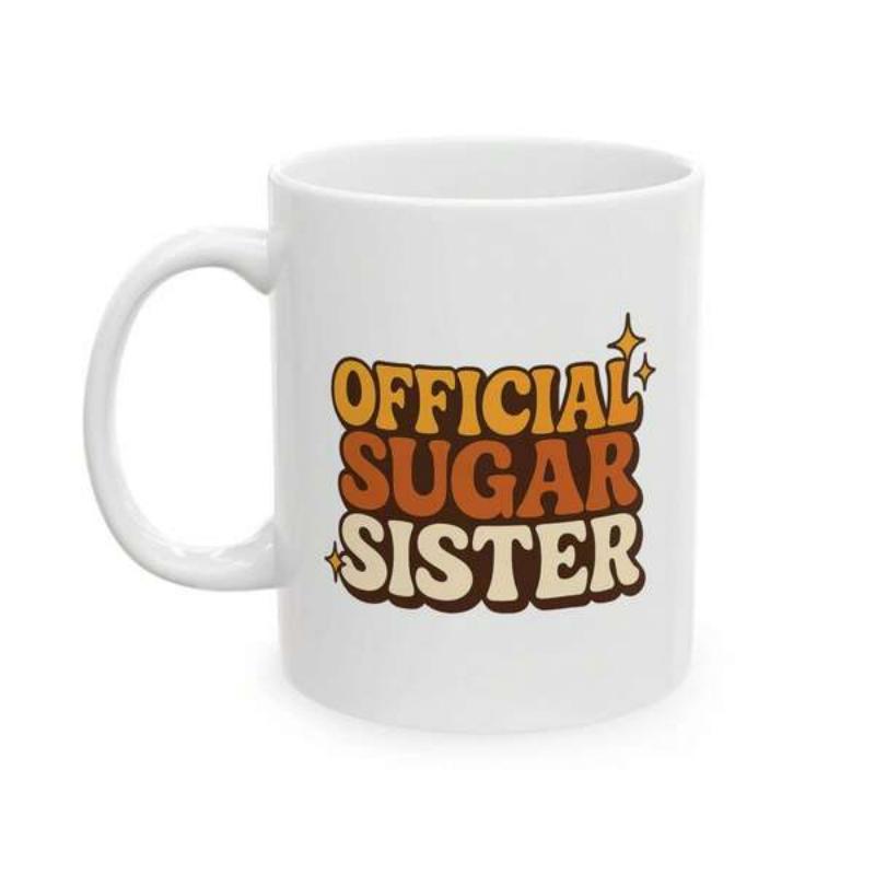 Tailorly White Ceramic 11 oz Mug - Official Sugar Sister Vintage Retro Groovy Typography With Sparkles On A Classic Ceramic Coffee Mug