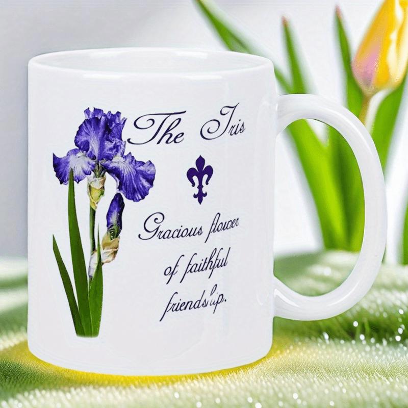 Tailorly White Ceramic 11 oz Mug - The Iris Gracious Flower Of Faithful Friendship Elegant Purple Petals Among Long Slender Green Leaves Glowing In Light Iris