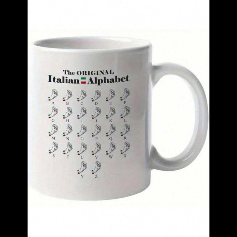 Tailorly White Ceramic 11 oz Mug - The Original Italian Alphabet Multiple Expressive Traditional Hand Gestures Organized In Grid Hand
