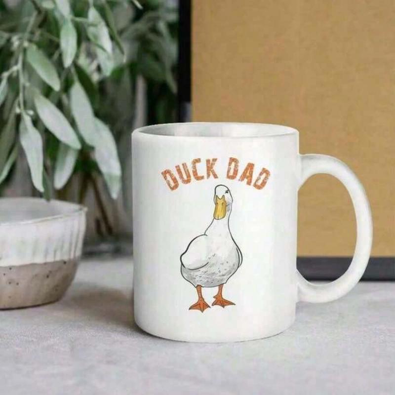 Tailorly White Ceramic 11 oz Mug - Duck Dad Hand Drawn Style White Duck Standing Proudly With Orange Feet Duck