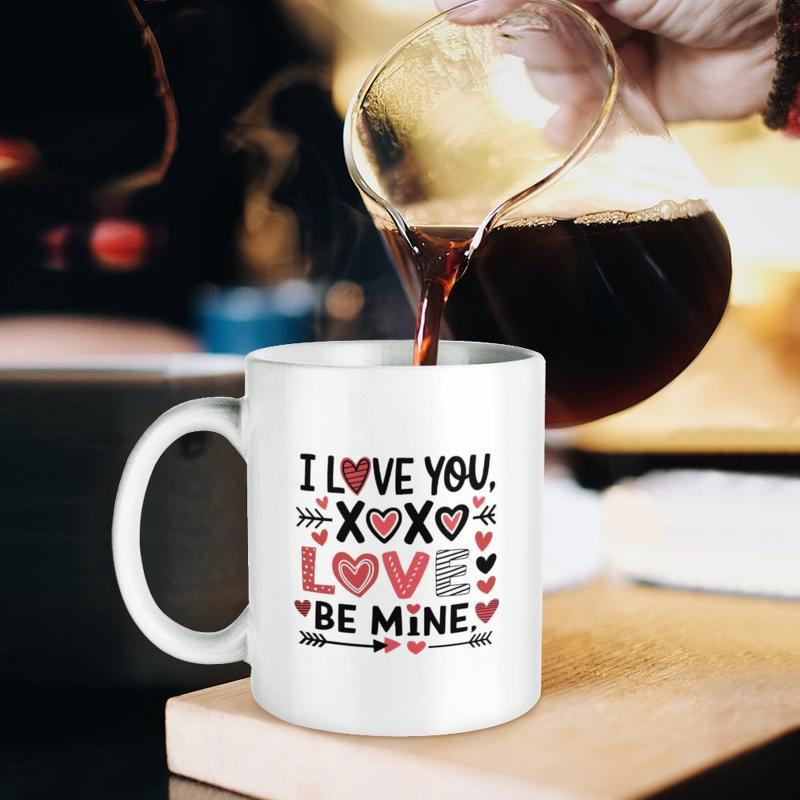 Tailorly White Ceramic 11 oz Mug - I Love You XOXO Love Be Mine Romantic Ornate Arrows Among Delicate Pink And Red Hearts