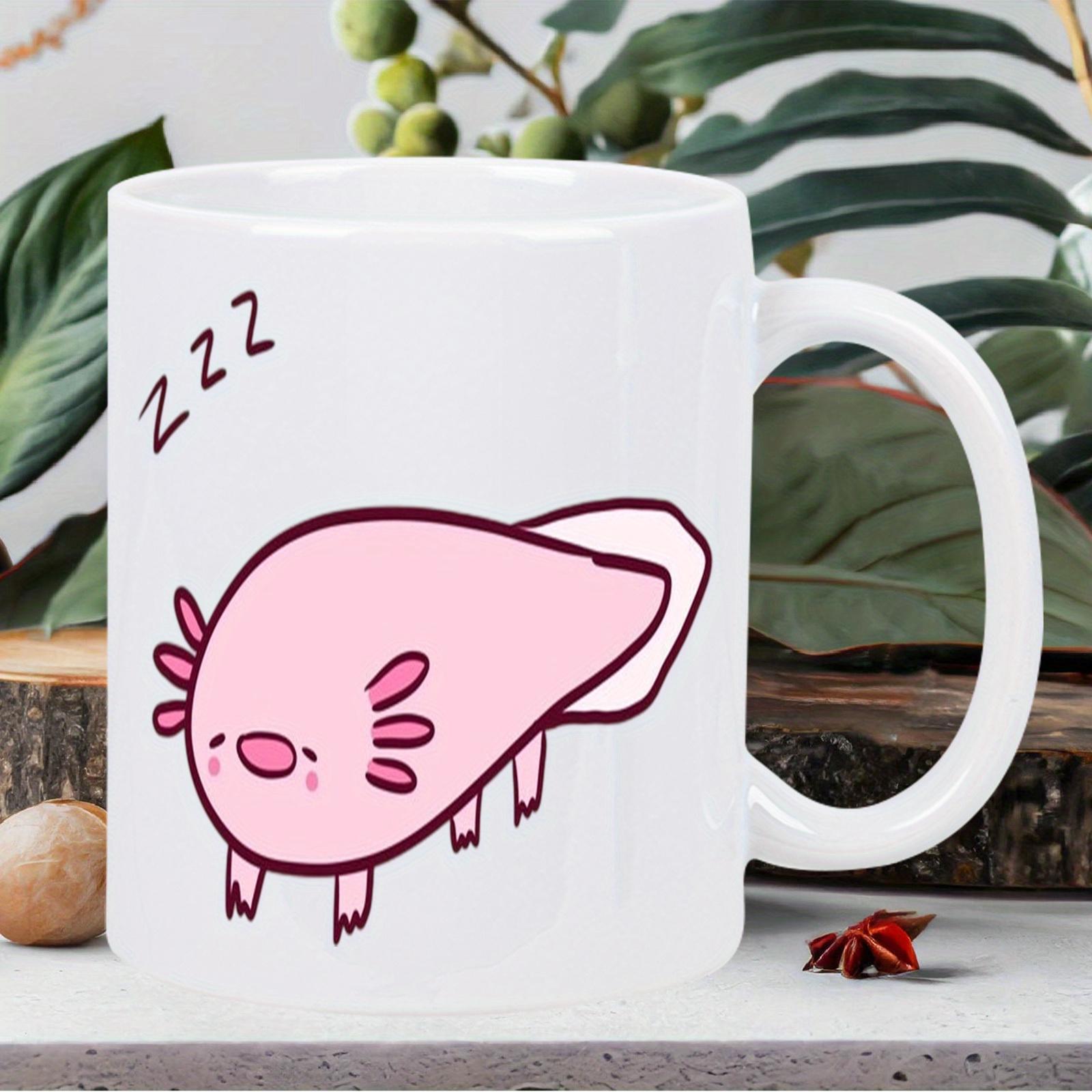 Tailorly White Ceramic 11 oz Mug - Zzz Sleeping Pink Cartoon Creature Resting Peacefully On Surface Axolotl